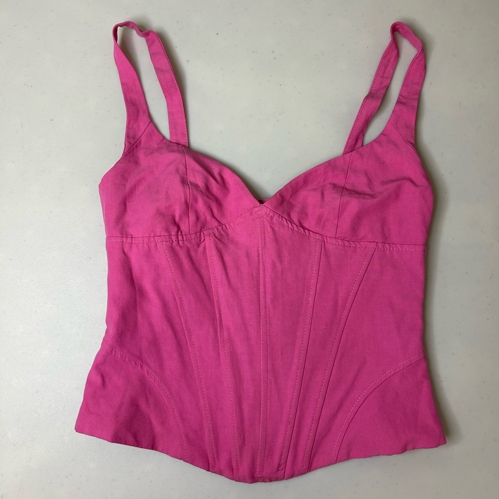 3/$25 Zara Hot Pink Bustier Corset Crop Top Side‎ Zip Size XS